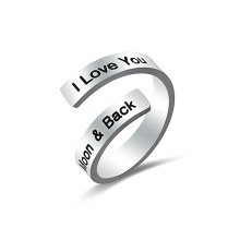 Eu te amo anel de aço inoxidável para homens anel de prata anéis de dedo abertos ajustáveis